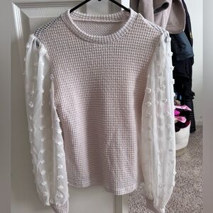 SHEIN Textured Knit Sweater with Sheer Sleeves